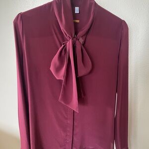 Lilysilk Burgundy Bow-Tie Long Sleeve Blouse - 100% mulberry silk